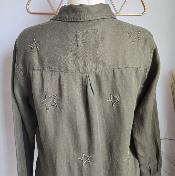 RAILS, New, Marcel Olive Green Embroidred Star Linen Blend Shirt, Size Medium - Picture 9 of 13